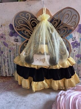 Yellow & Black Bee Costume Dress with Glitter Wings Head Band Be-bop Head Band